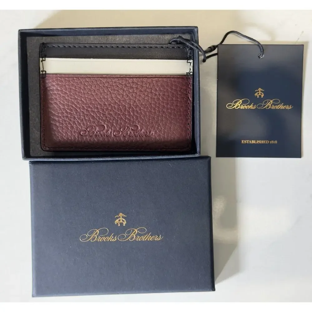 Brooks Brothers Men's Card Holder Wallet Brown/Black/White Logo Accent